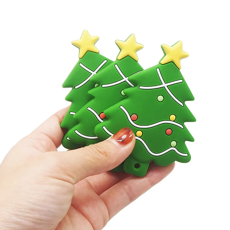 Chenkai-mordedor de silicona para &aacute;rbol de Navidad, cadena de mordedor para beb&eacute;, colgante, collar, juguete, 5 uds.-2