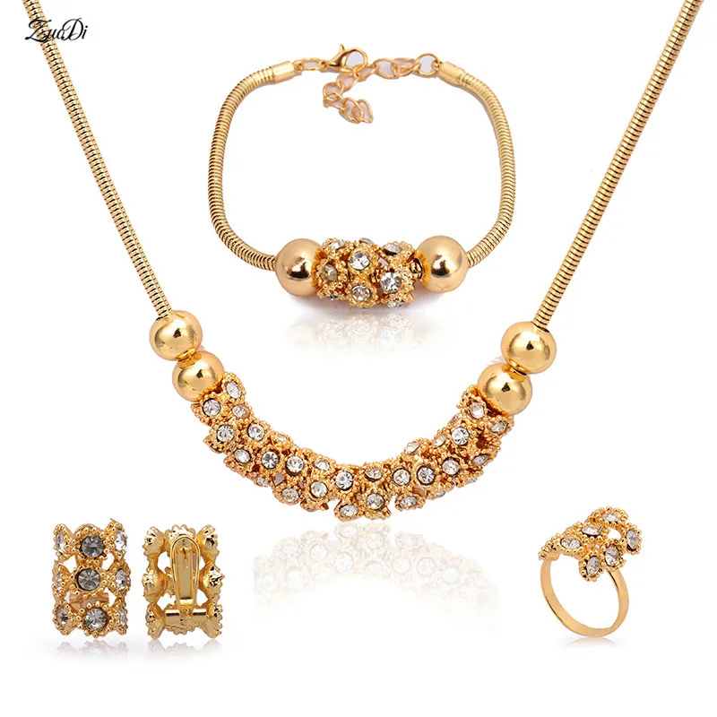

Women Mysterious Ethiopia Necklace Bangle Earrings 2016 Fashion jewelry sets Dubai African gold color beads Jewelry Set