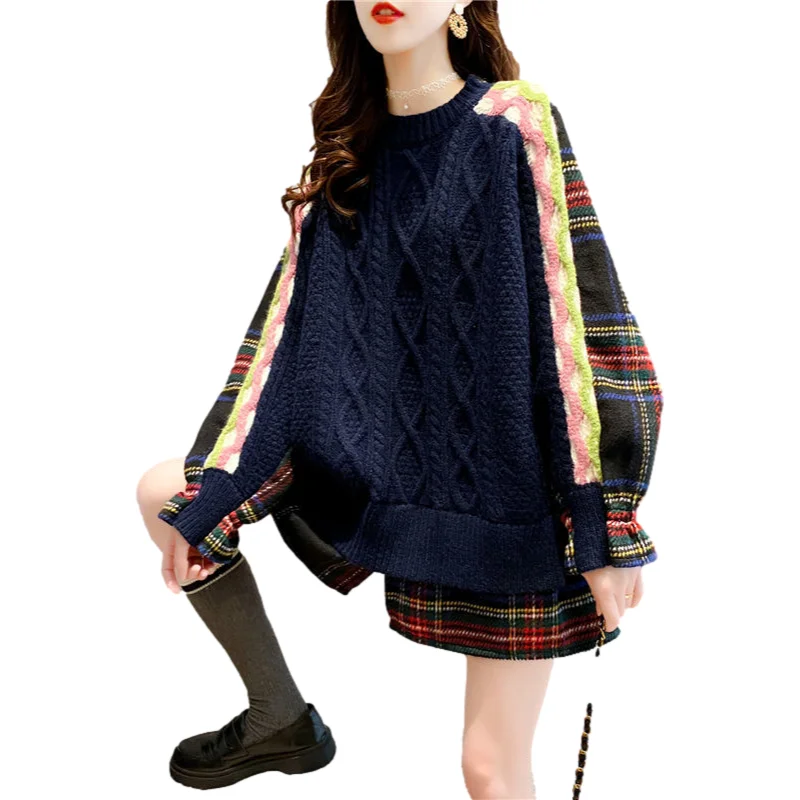 Свитер с имитацией двух предметов для девушек свободный улицы Осень-зима 2021