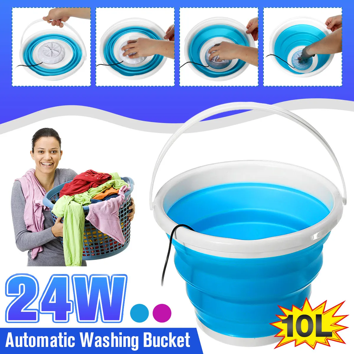 

Folding Washing Machine Portable Ultrasonic Washing Machine Automatic Laundry Tub Socks Panties Cleaning Basin For Home Travel