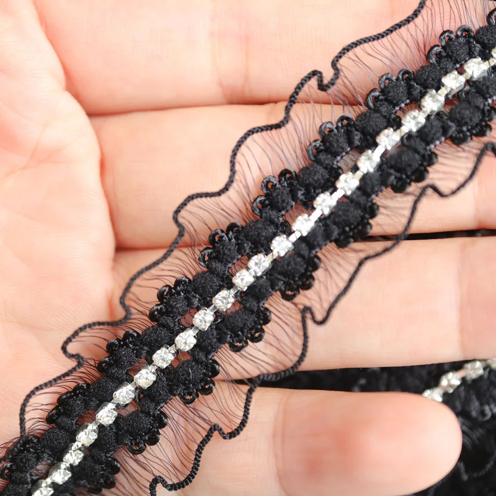 

5yards Rhinestone black beaded lace trims for clothes Sewing lace trimming ribbon for DIY clothes accessories