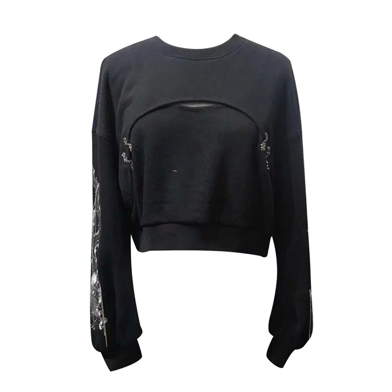 TWOTWINSTYLE уличная Женская толстовка с вышивкой и круглым вырезом, с длинным рукавом, в стиле пэчворк, со стразами, женские свитшоты, Новинка осени