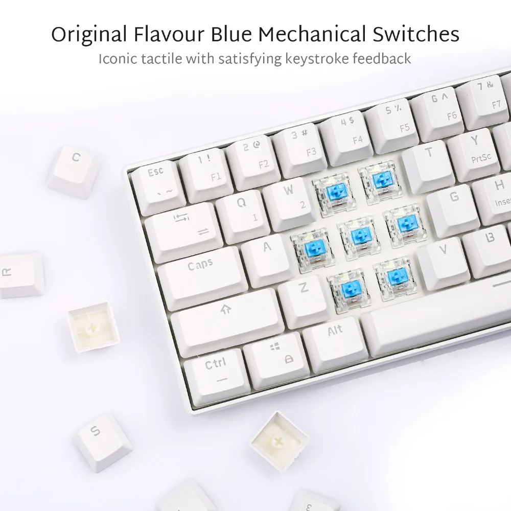 RK ROYAL KLUDGE RK61 Беспроводная Механическая игровая клавиатура 61 Ключ мультиустройство синий переключатель светодиодный аккумулятор с подсветкой