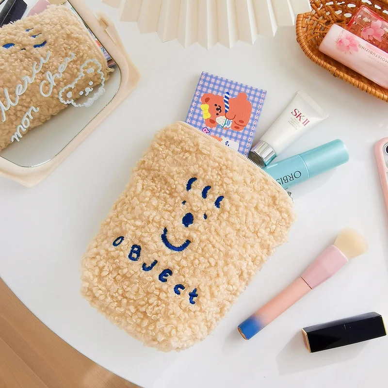 Милые Мультяшные плюшевые женские косметички дорожная трапециевидная сумка для