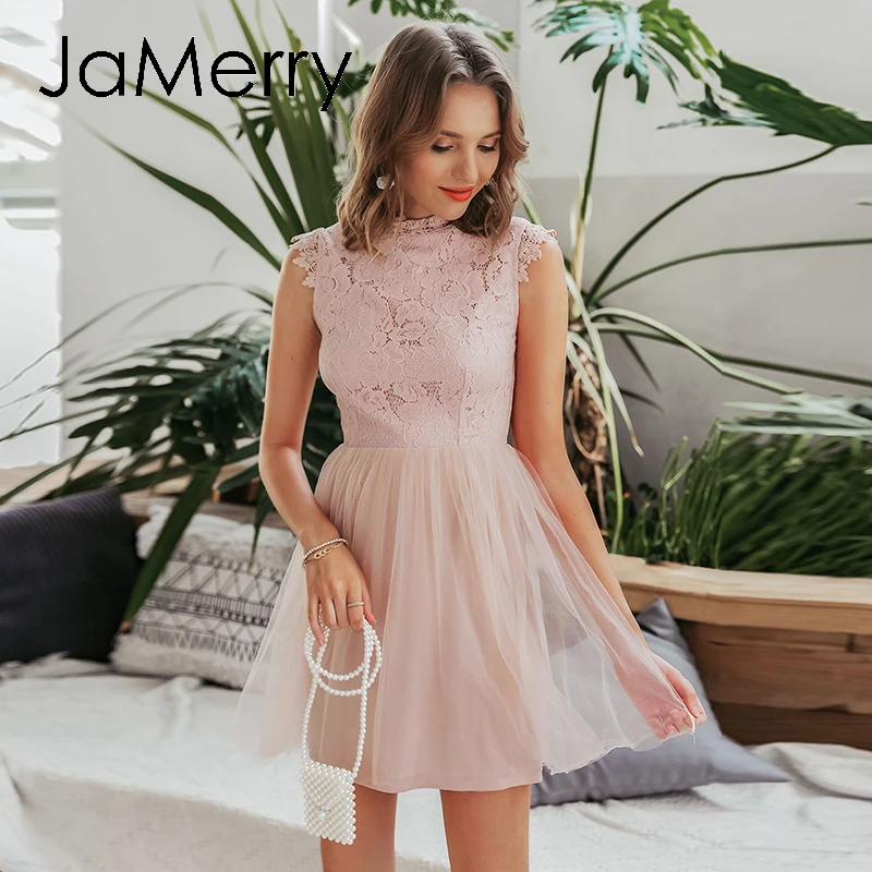 Женское кружевное платье без рукавов JaMerry черные короткие вечерние платья с