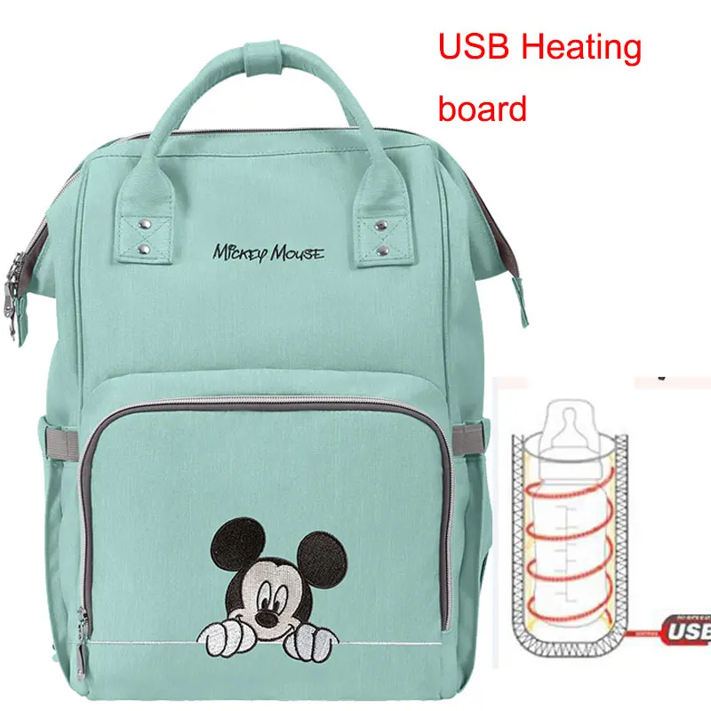 Сумка disney, сумка для подгузников, рюкзак, USB бутылка, подогрев, мумия, сумки для подгузников, Минни, большая емкость, дорожные сумки, сумка для кормления ребенка - Цвет: DS-02A Green