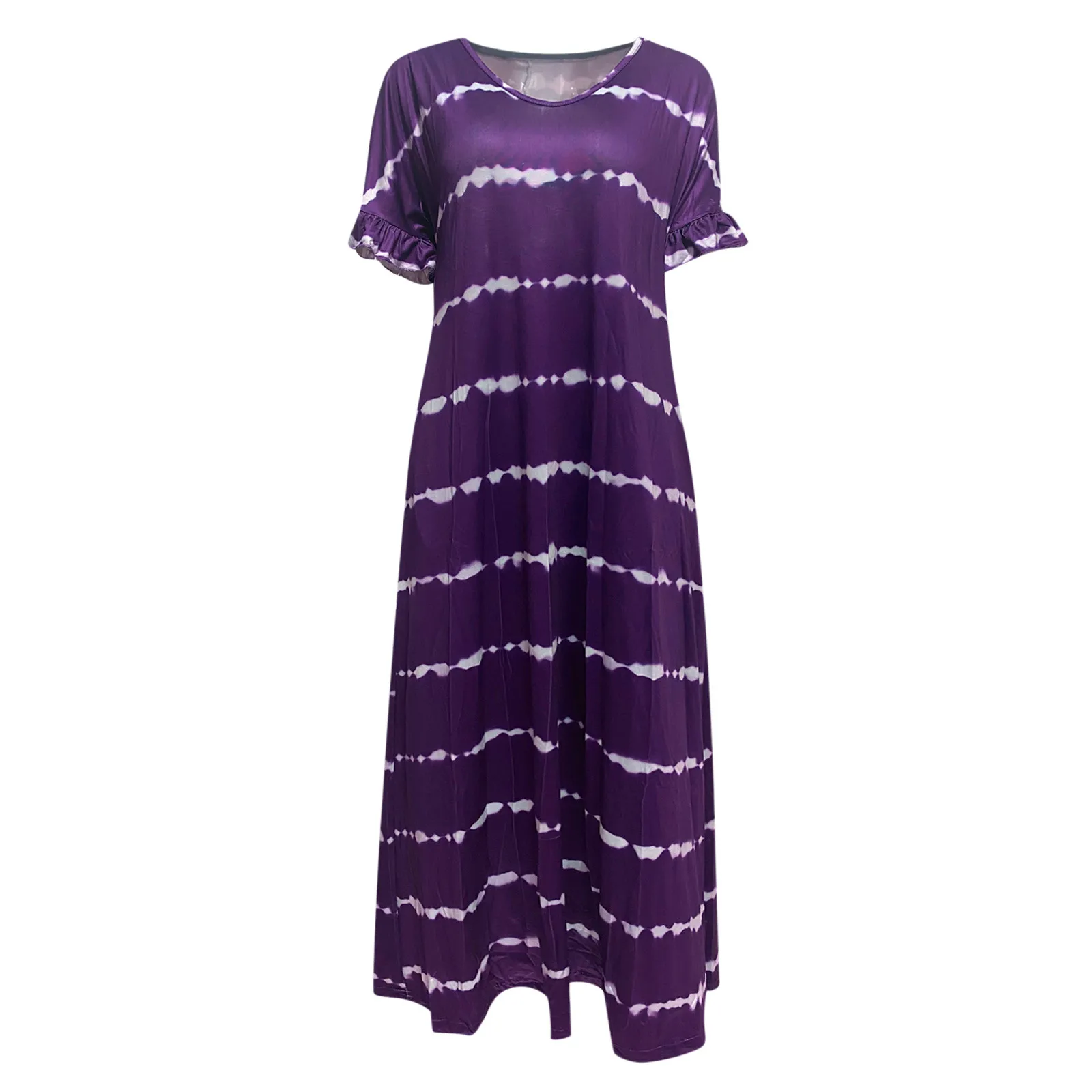 

Summer Fashion Loose Maxi Dress Women's Ladies Fashion Casual Round Neck Short Sleeve Stripe Print Dress Hot Style Beach Dress#G