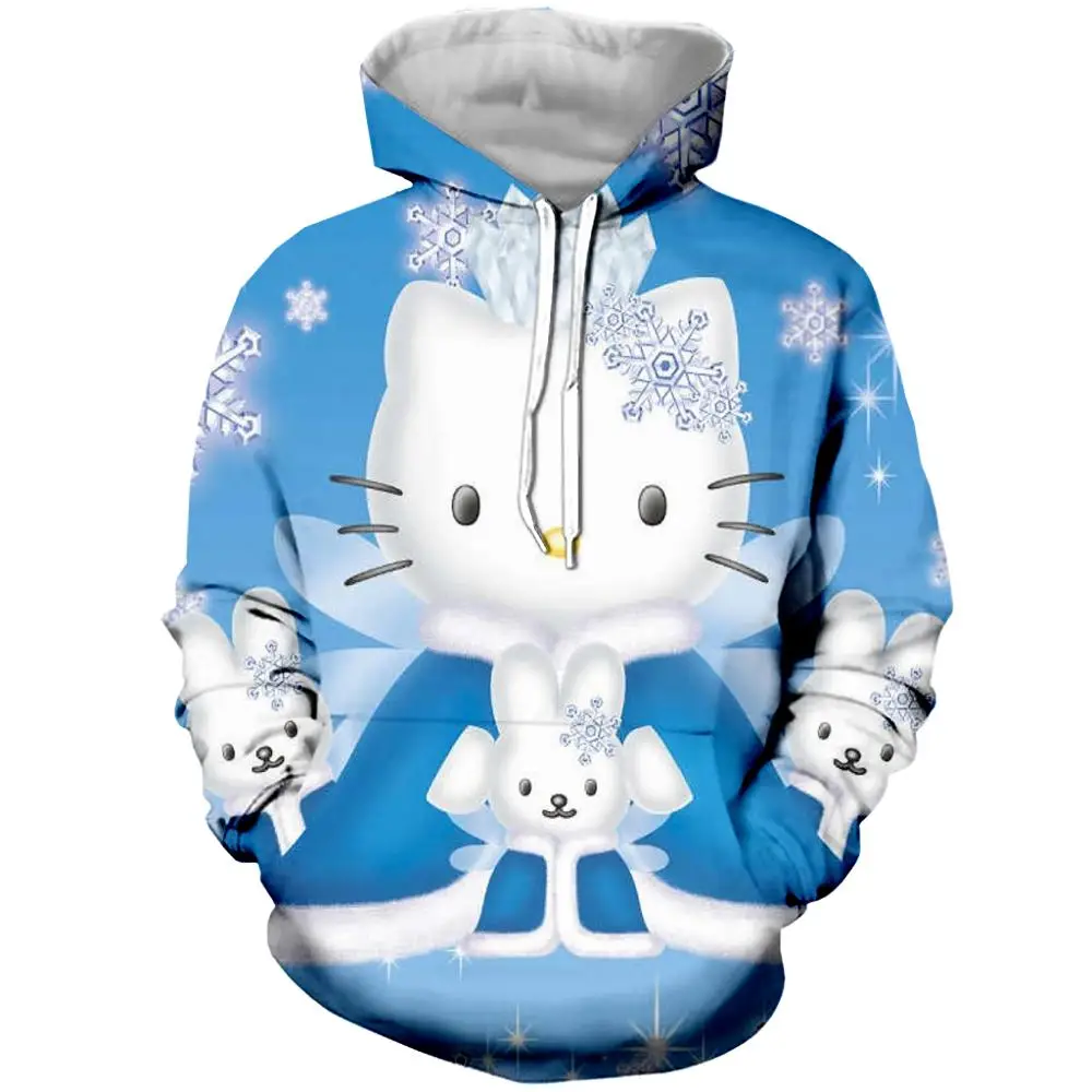 Новинка, комплект с 3D принтом «hello kitty», толстовка с капюшоном «hello kitty», длинный рукав, короткий рукав, штаны, мужская и женская Повседневная Толстовка