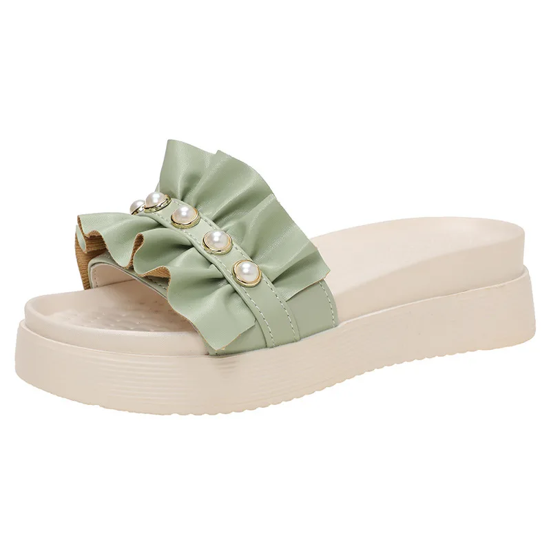 

2021 Summer Sandals Fashion Fairy Style Metal Chain Flat Women Slides Round Toe Female Beach Shoes New Ladies Slippers Footwear