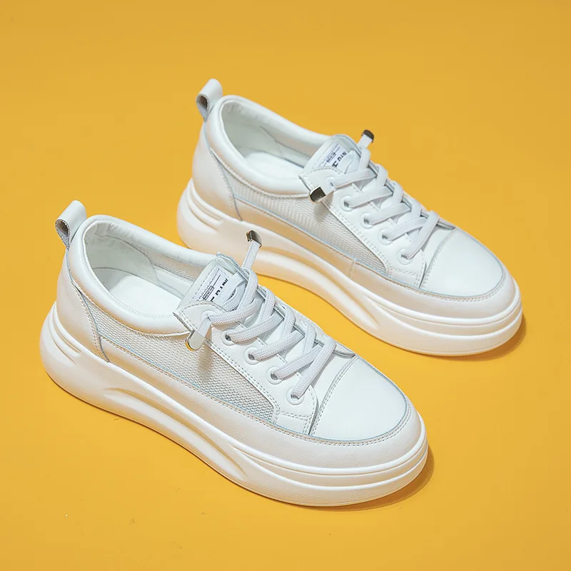 

White Shoes Women's Mesh Breathable Increased Thick-Soled Sponge Cake Board Women's Sneakers Zapatillas Mujer Chaussure Femme