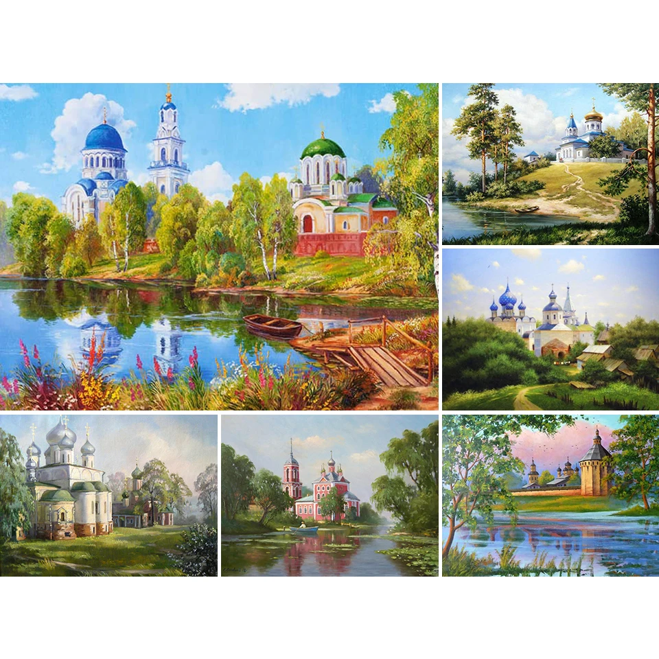 5D алмазная живопись сделай сам пейзаж церковь Летний Набор для вышивки крестиком