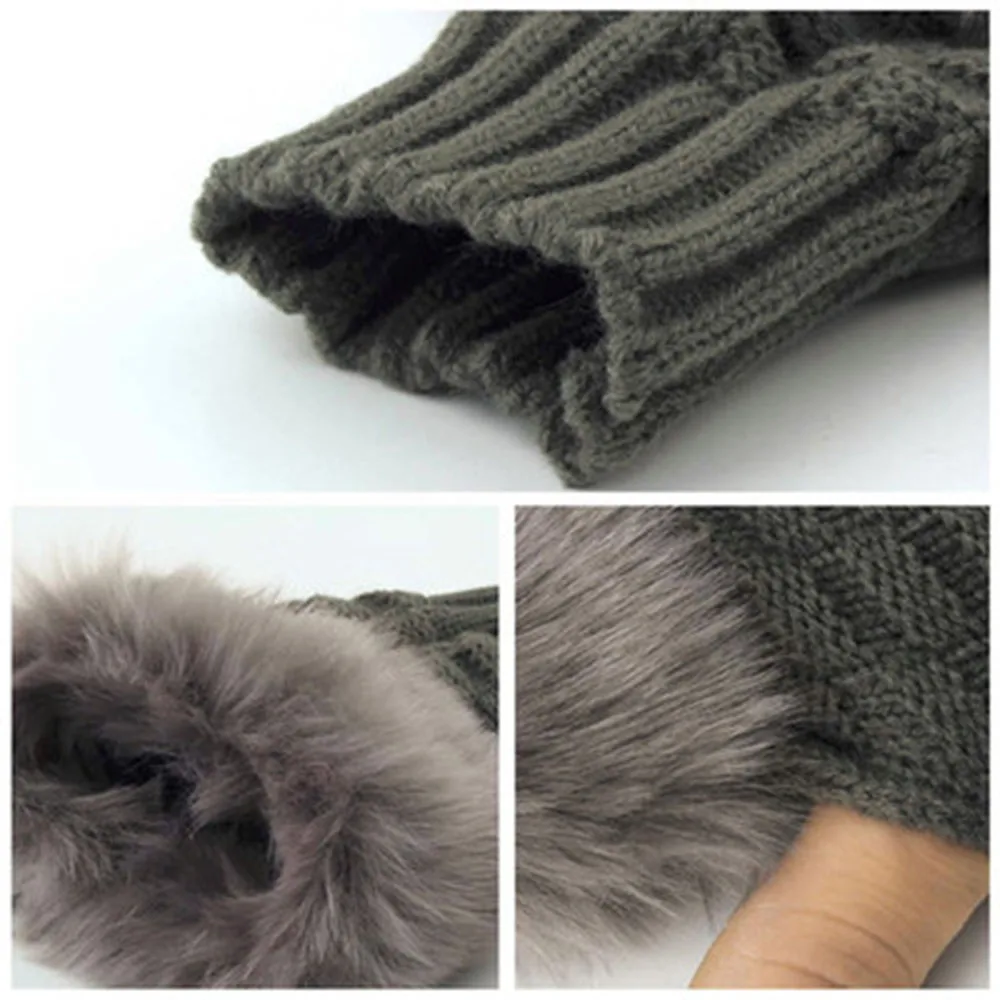 

New Winter Warm Faux Fur Gloves Women Stretchy Wrist Fingerless Adult Fashion Solid Mittens Glove Knitted Gloves Hot Sale