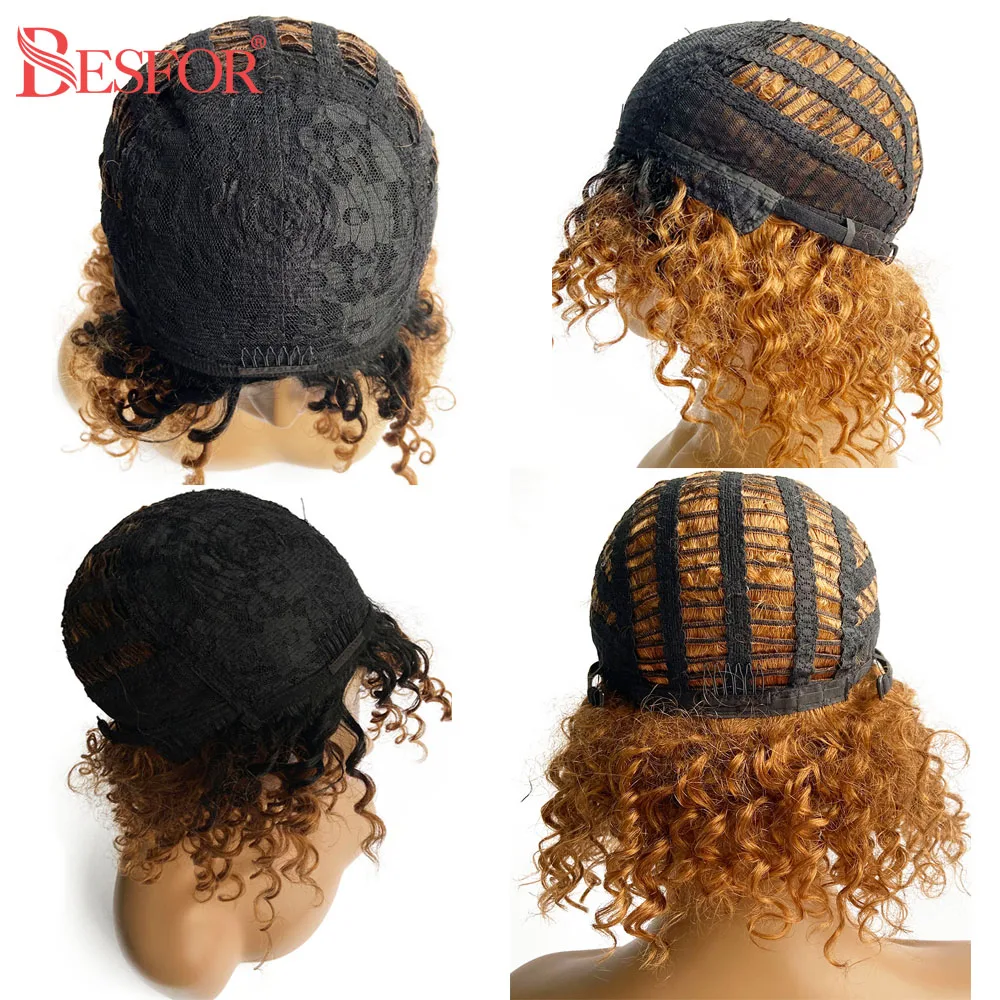 Дешевая полностью машинная короткая глубокая кудрявая челка Омбре 1B30 парик из