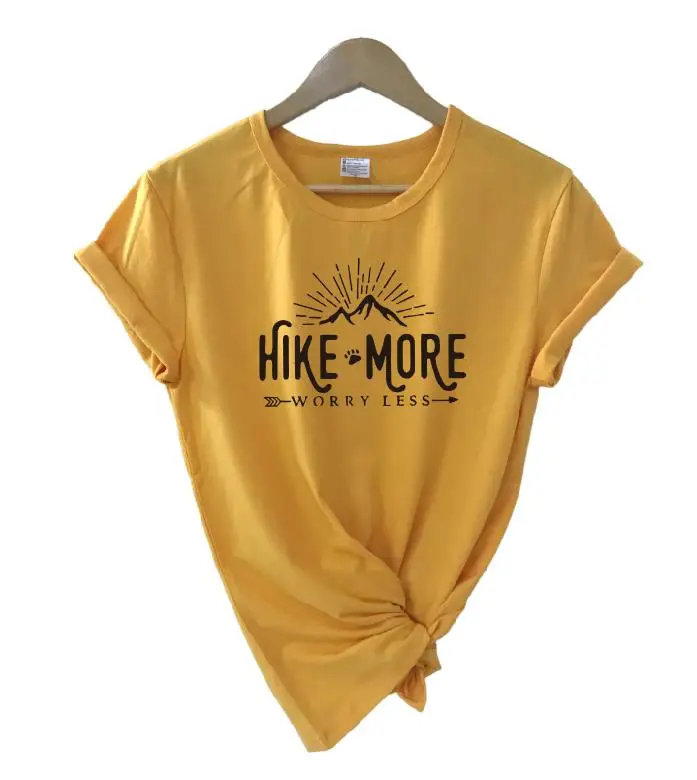 Hike More Worry Less футболка на открытом воздухе Wanderlust Футболка женская Стрела Приключения Кемпинг природа Топ Футболка короткий рукав женские топы