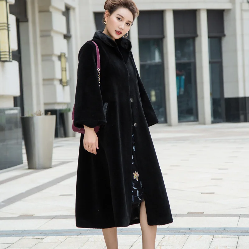 

Real Fur Coat 2020 Winter Warm Female Jacket Natural Sheep Shearing Fur Coats Mink Collar Wool Jackets For Wmen WYQ982