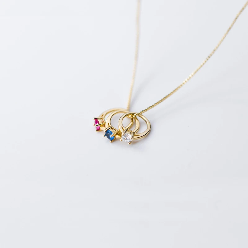 

Ginin Pure 925 Sterling Silver Golden Necklace Women's Fashion Multiple Circle Pendants Color Zircon Round Chains Choker Jewelry