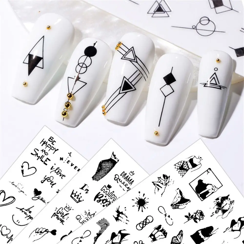 

Black White Manicure Sliders Transfer Geometric Love Heart Nail Art Stickers Adhesive Nail Stickers Nail Decal