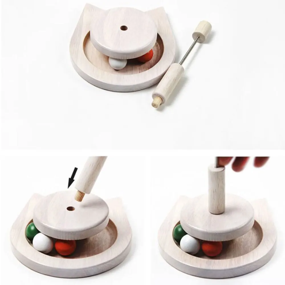 

Wooden Cat Play Toy Rotating Ball Disk Interactive Cat Intelligence Ball Toy