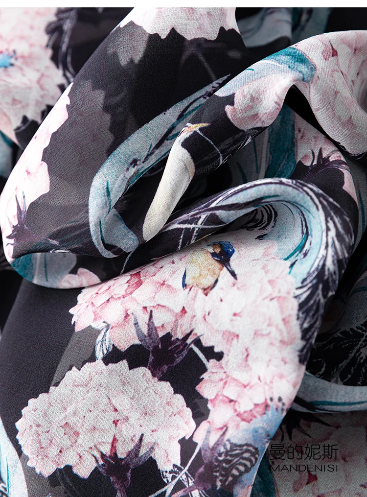 

SHUCHAN 2021 Women Fashion Clothing Bohemian Silk A-LINE Sashes Mid-Calf O-Neck Women Boho Long Maxi Dress