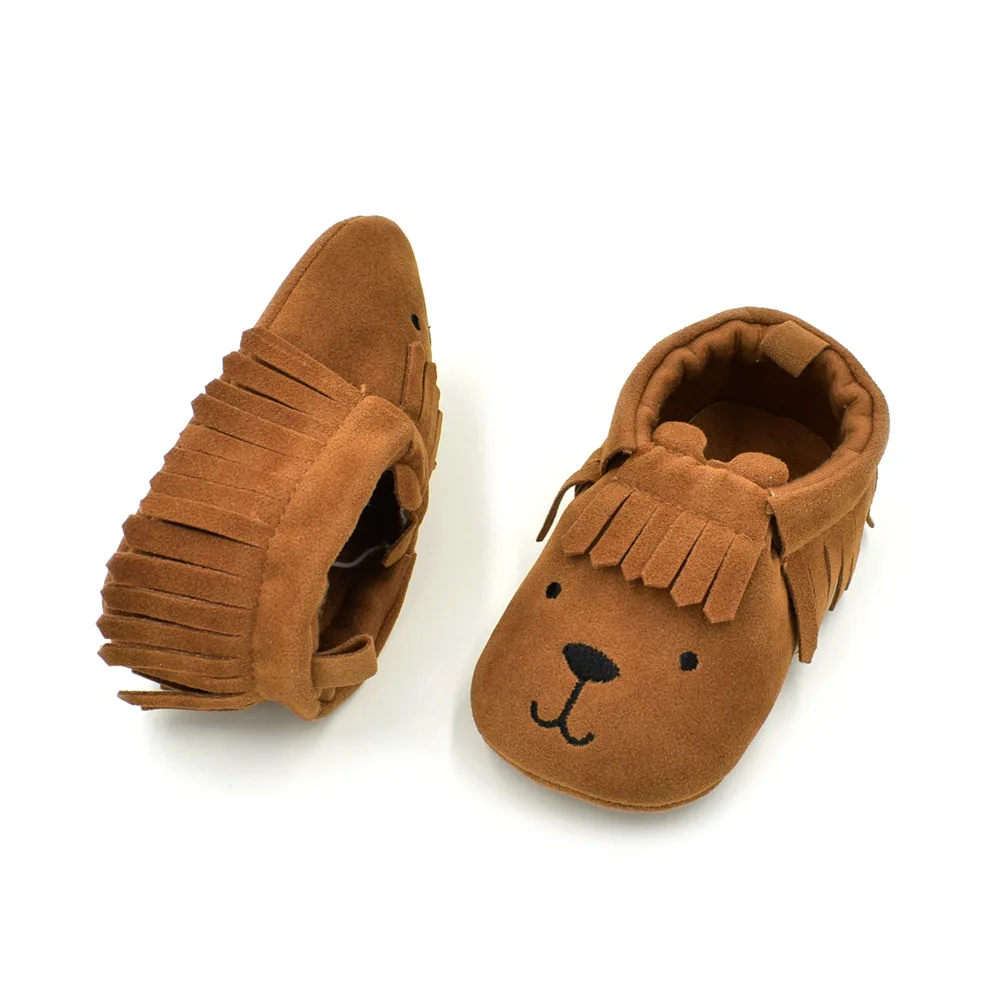 Туфли детские кожаные с бахромой удобная обувь для новорожденных начинающих