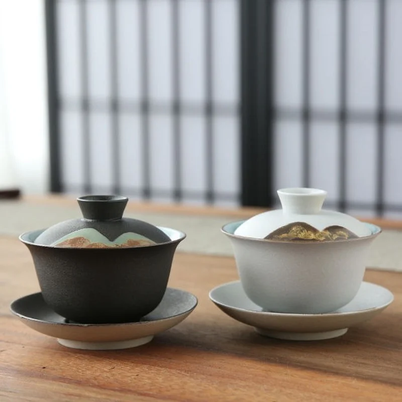 Черная керамическая крышка искусственная Керамическая ручная чаша чайная для