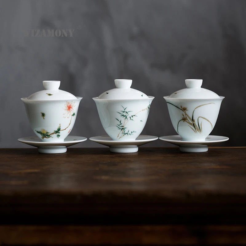 

1PCS WIZAMONY Chinese Kung Fu Tea set gaiwan teapot teacups handpainted tea sets Porcelain ceramic gift puer Drinkware