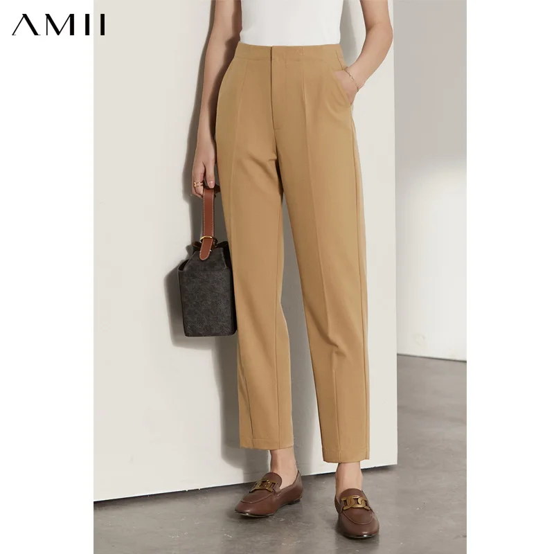 Amii Minimalism Sping Pants For Women Office Lady Letter Embroidery High Waist Suit Pants Casual Pant Women Trousers 12230033