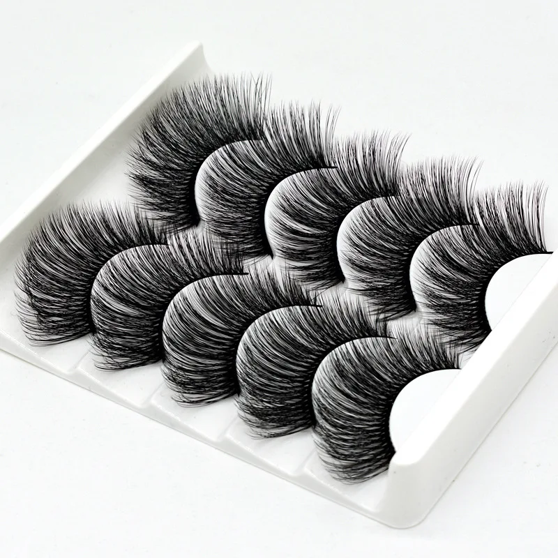 

3D Handmade Synthetic False Eyelashes 5 Pairs Soft Plastic Cotton Band Curly Mink Eye Lashes Wholesale in Bulk Make Up Tools