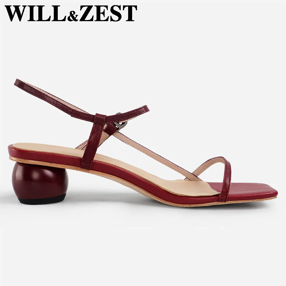 Женские босоножки на шнуровке Will &amp Zest бордовые высоком массивном каблуке с