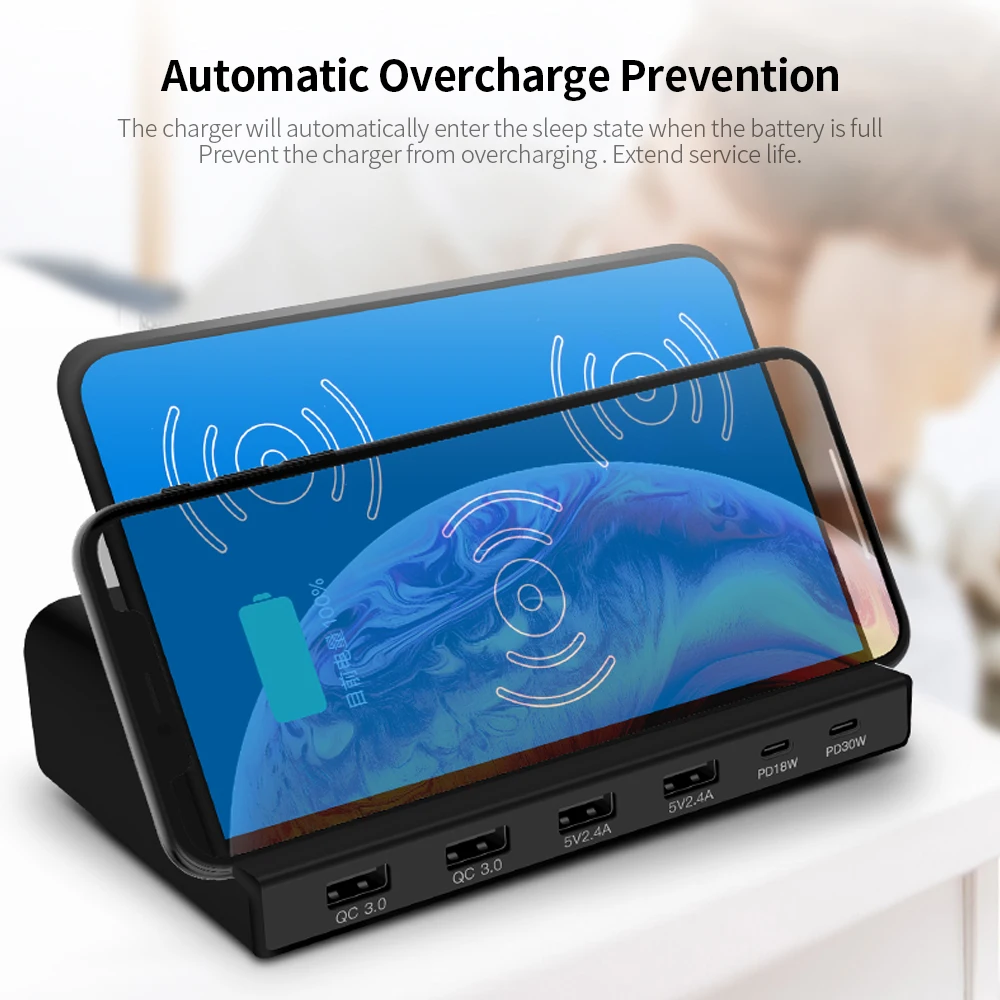 819 6 портовое Зарядное устройство USB беспроводное зарядное PD + QC3.0 для быстрой