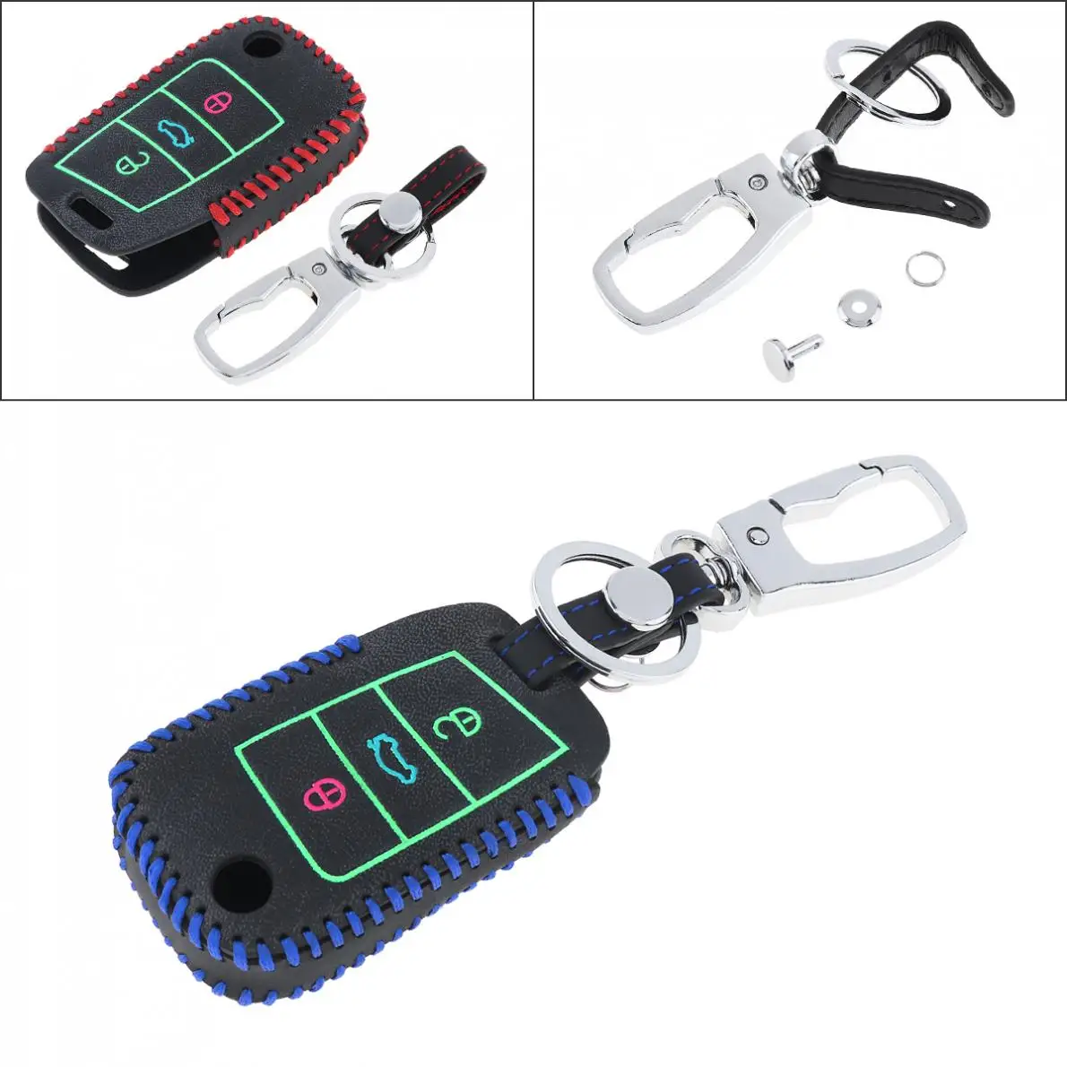Фосфоресцирующий кожаный чехол для автомобильного ключа с 3 кнопками защитный VW