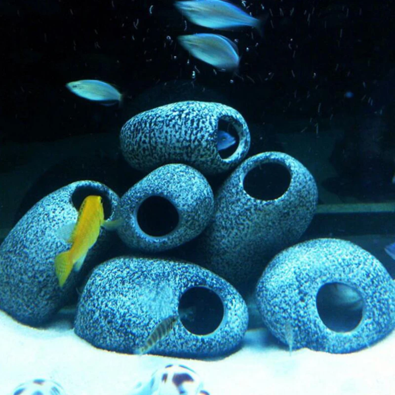 

1PC Stone Aquarium Fish Tank Pond Ornament Decoration Shrimp Breeding Rock Cave Ceramic Stones Akvaryum For Aquarium