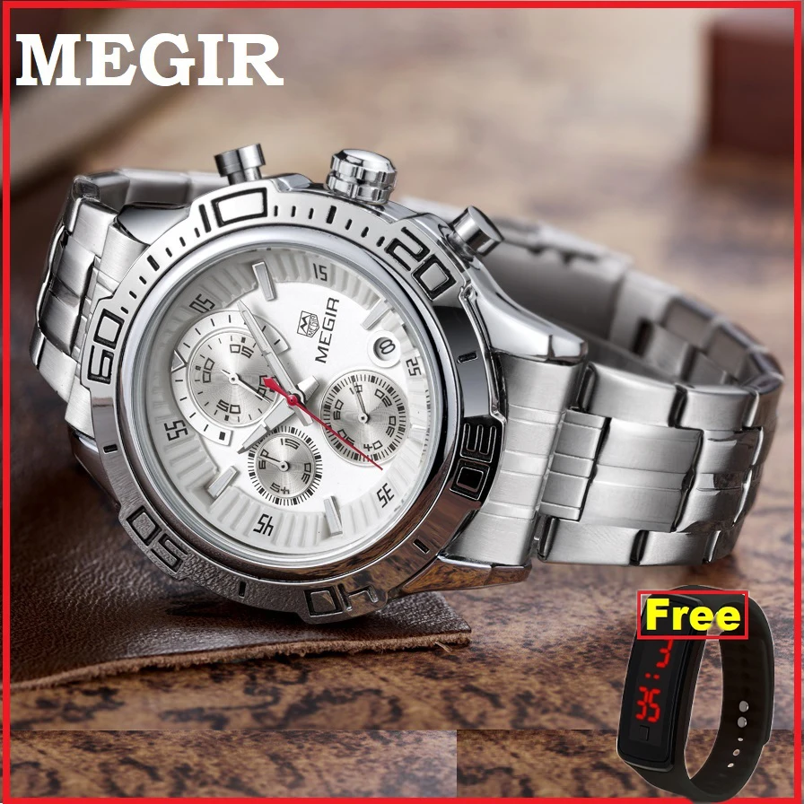 Часы наручные MEGIR Мужские кварцевые с хронографом модные светящиеся аналоговые