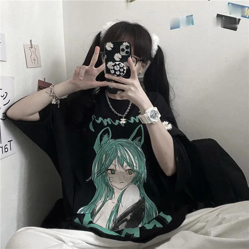 

Harajuku Japanese Summer Casual Streetwear T Shirt for Women Ladies Tshirt Ulzzang Tee Clothes Graphic Top Anime Print Aesthetic