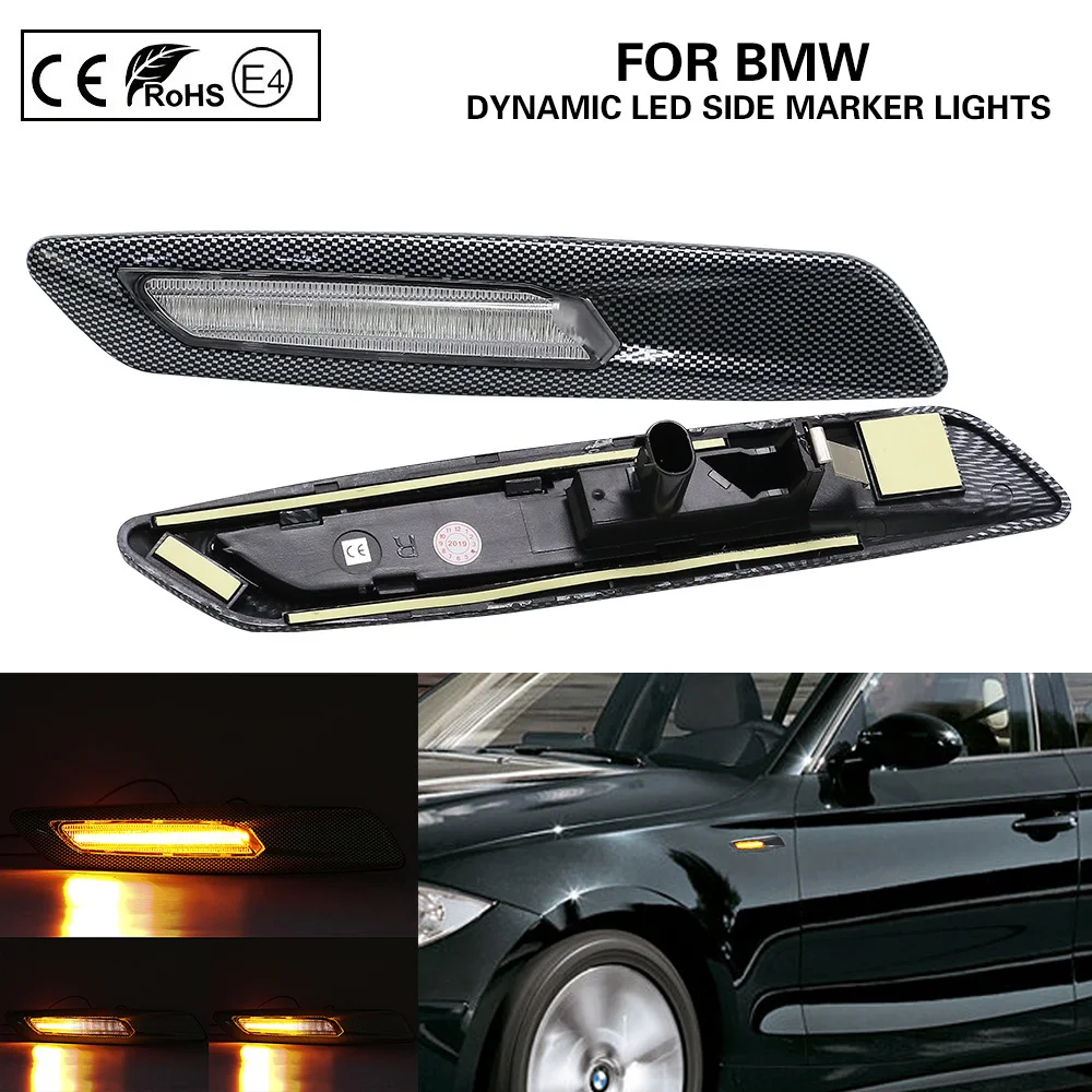 

Dynamic F10 style LED side marker lamp clear lens+3D Carbon finishes for BMW E60 E61 E82 E88 E90 E91 E92 E93