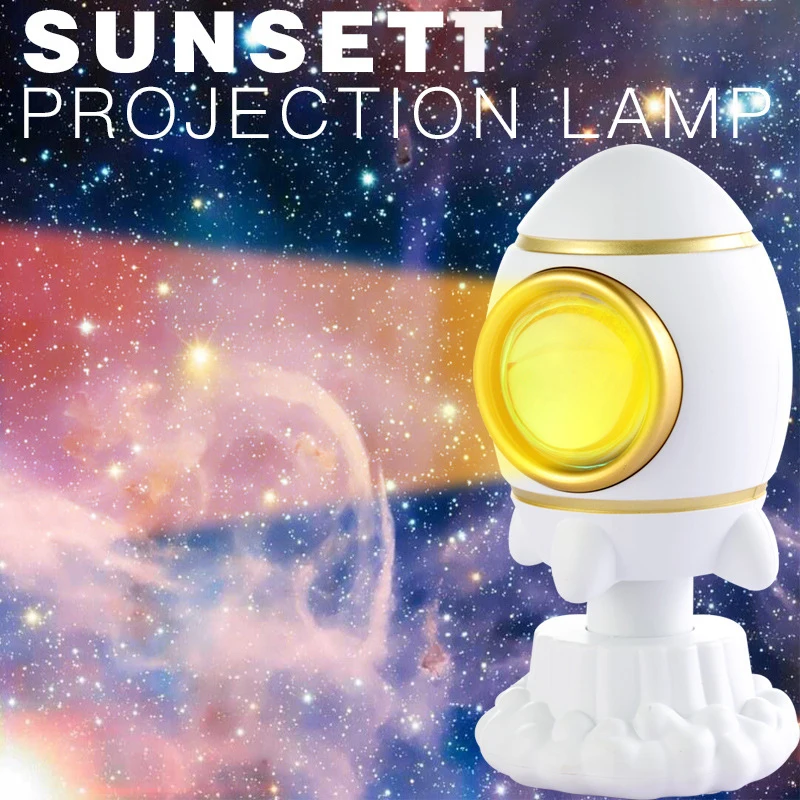 

Sunset Projection Lamp Rainbow Atmosphere Led Night Light Rocket Shape Sunset Light Home Background Wall Decor USB Table Lamp