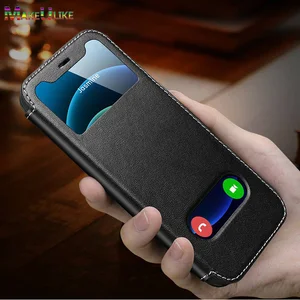 magnetic window view case for iphone 12 pro max 13 mini case luxury genuine leather flip cover for iphone 13pro 12pro max case free global shipping