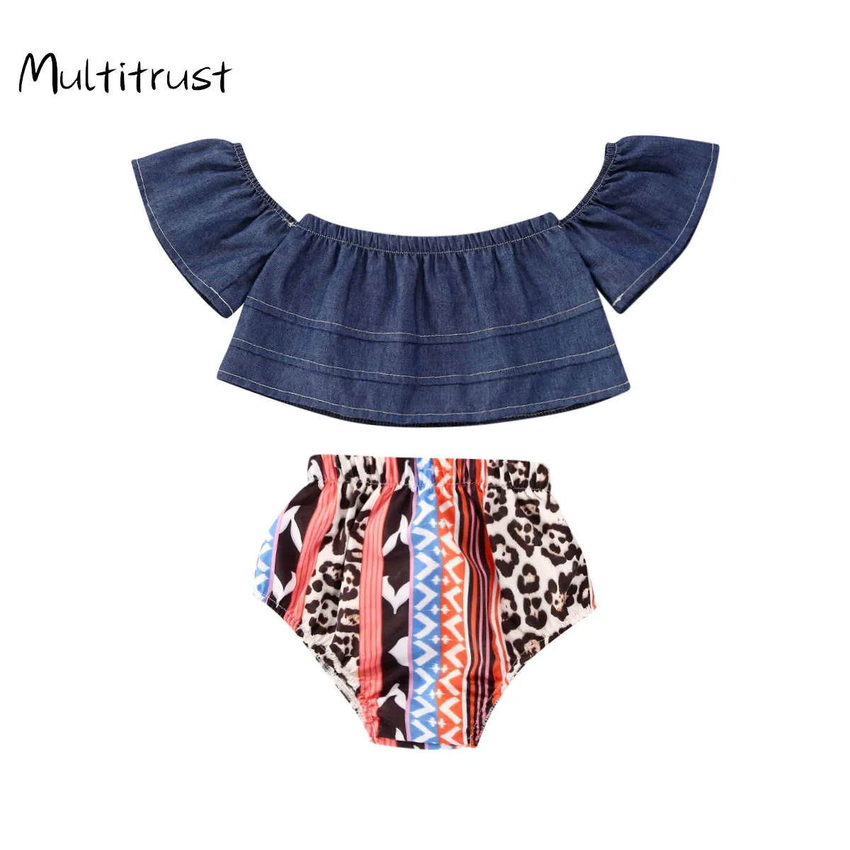 

2020 Summer Toddler Kid Baby Girls Outfit Clothes One Shoulder National Style 2 PCS Set