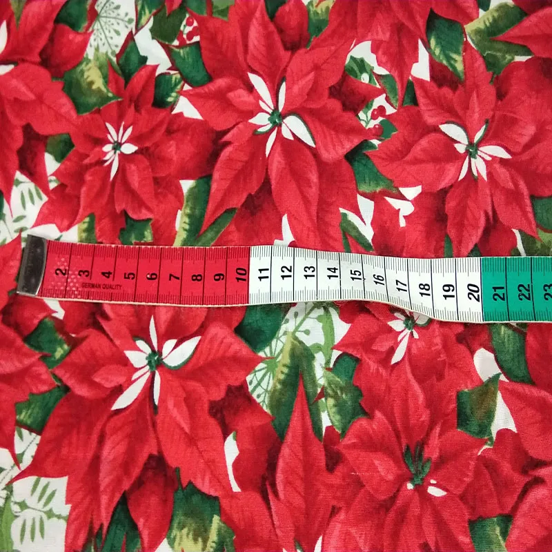 Симпатичная Рождественская красная Цветущая хлопковая ткань с цветочным