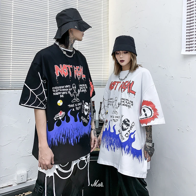 Футболка мужская с принтом пламени Повседневная модная уличная одежда в стиле