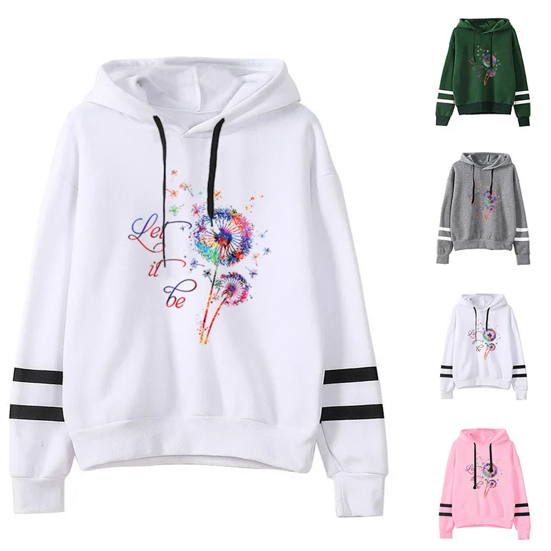 

Женская толстовка дайте ему быть разноцветным с принтом одуванчиков толстовки для женщин Двойные, в полоску, с длинным рукавом, толстовка и...