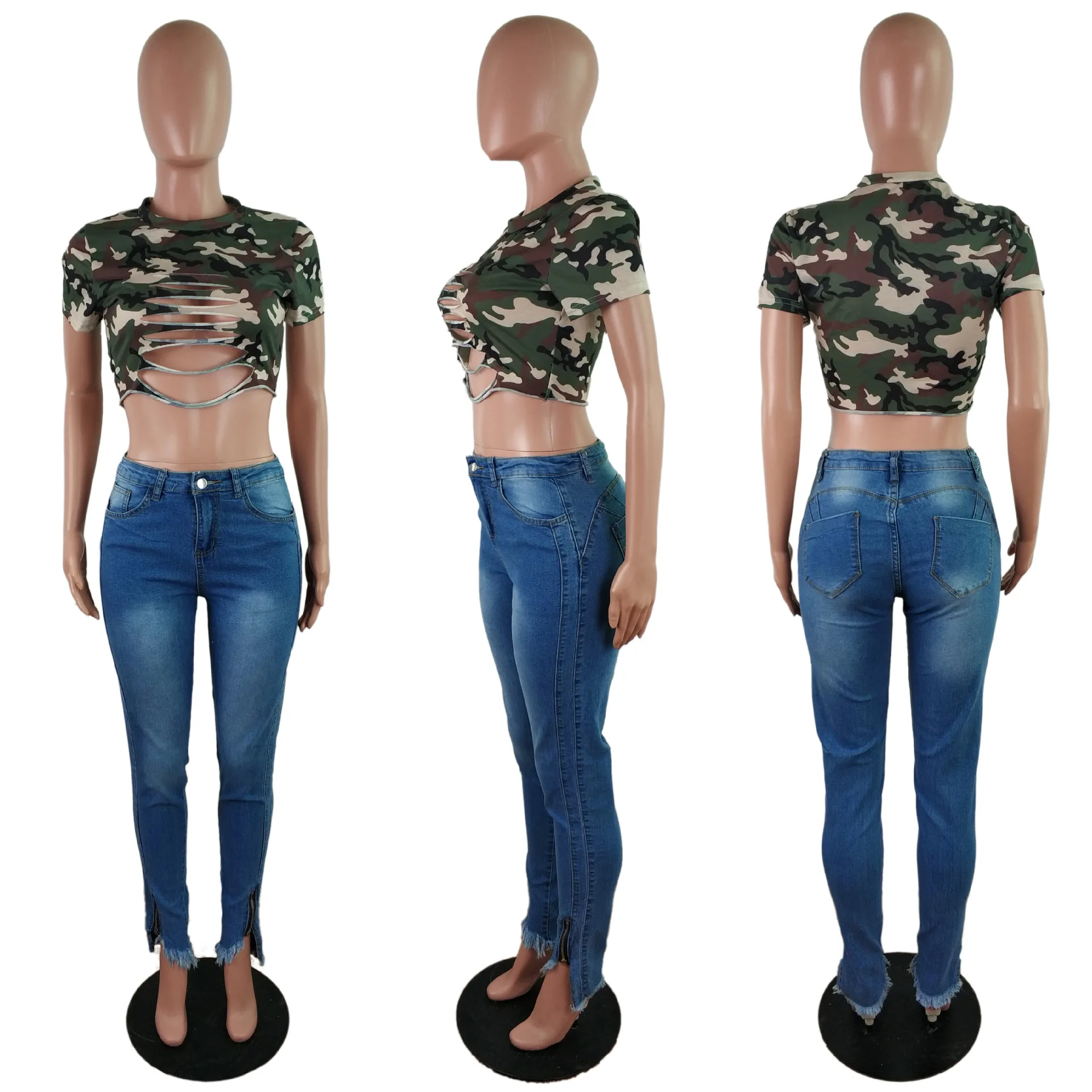 

Women Jeans Y2k Fashion Slim Bleached Mid Waist Stretch Distressed Jeans Woman Casual Skinny Hem Split Zipper Denim Pencil Pants