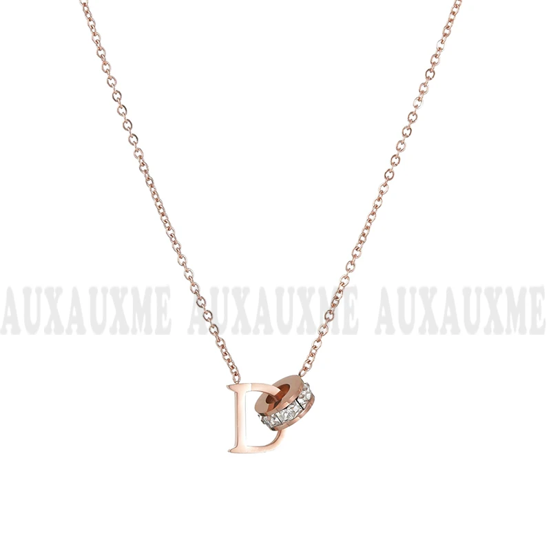 

Auxauxme Simple Letter D Zircon Necklace Women Jewelry Rose Gold Staninless Steel Cz Stone Necklaces Girlfriend Birthday Gift