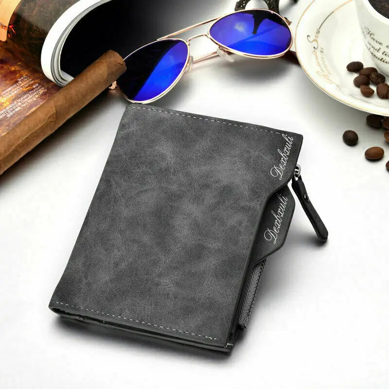 

Men's Wallet Business Casual PU Leather Waterproof Letter Embroidery Slim Purse with Around Credit Card Coins Zipper Holder