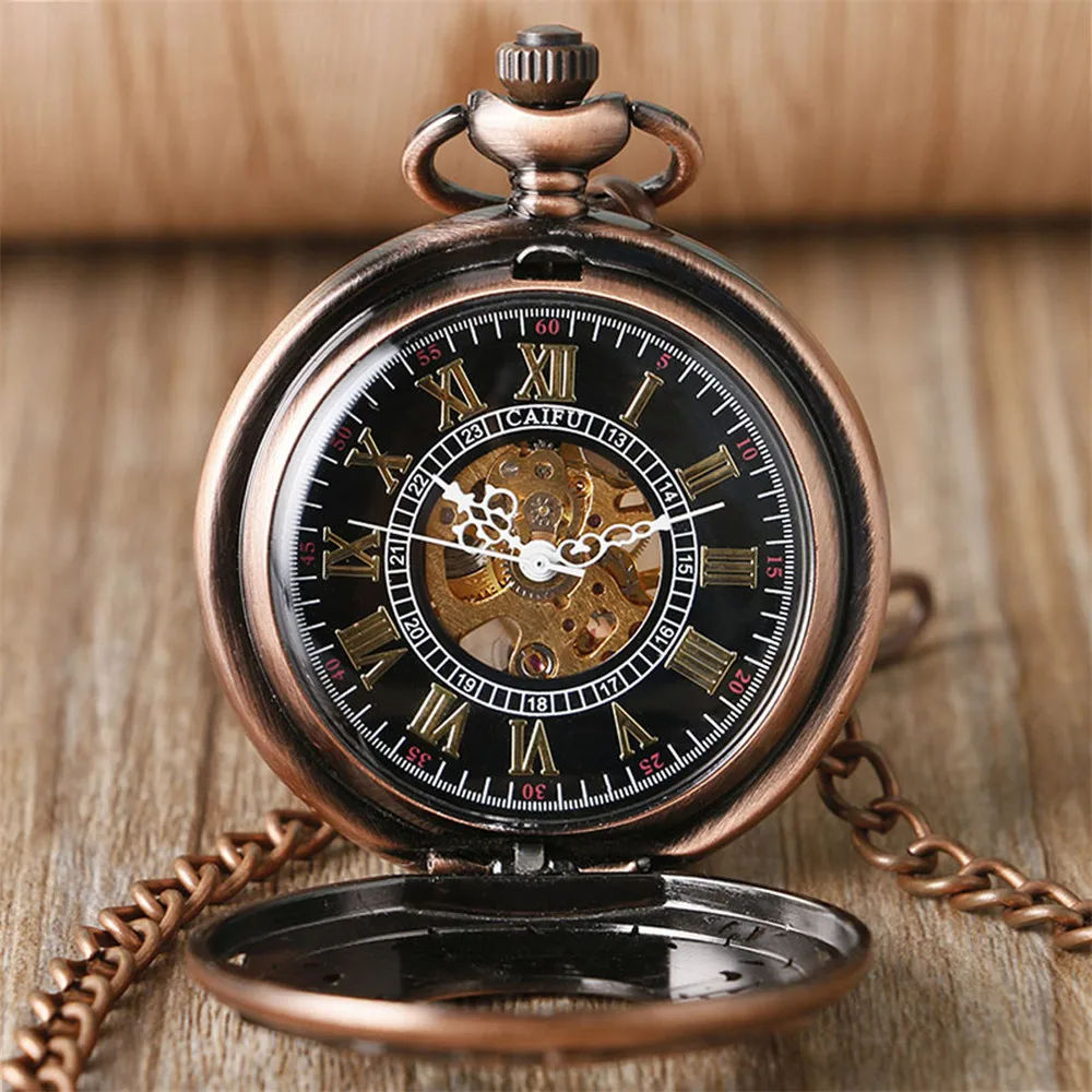 Rose Gold Hollow Pattern Hand Winding Mechanical Pocket Watch Pocket Chain Pendant Manual Mechanism Pocket Clock Vintage Gifts