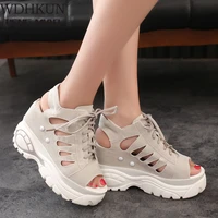 2020 summer chunky sandals women 6cm wedge high heels shoes female buckle platform leather casual summer slippers woman sandal