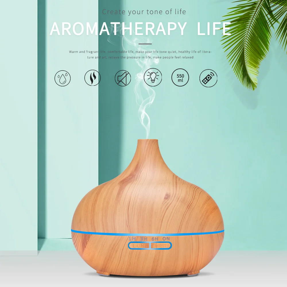 

550ml Aroma Diffuser Wood Grain Colorful Aroma Diffuser Humidifier Ultrasonic Diffuser Intelligent Remote Control Aroma Diffuser