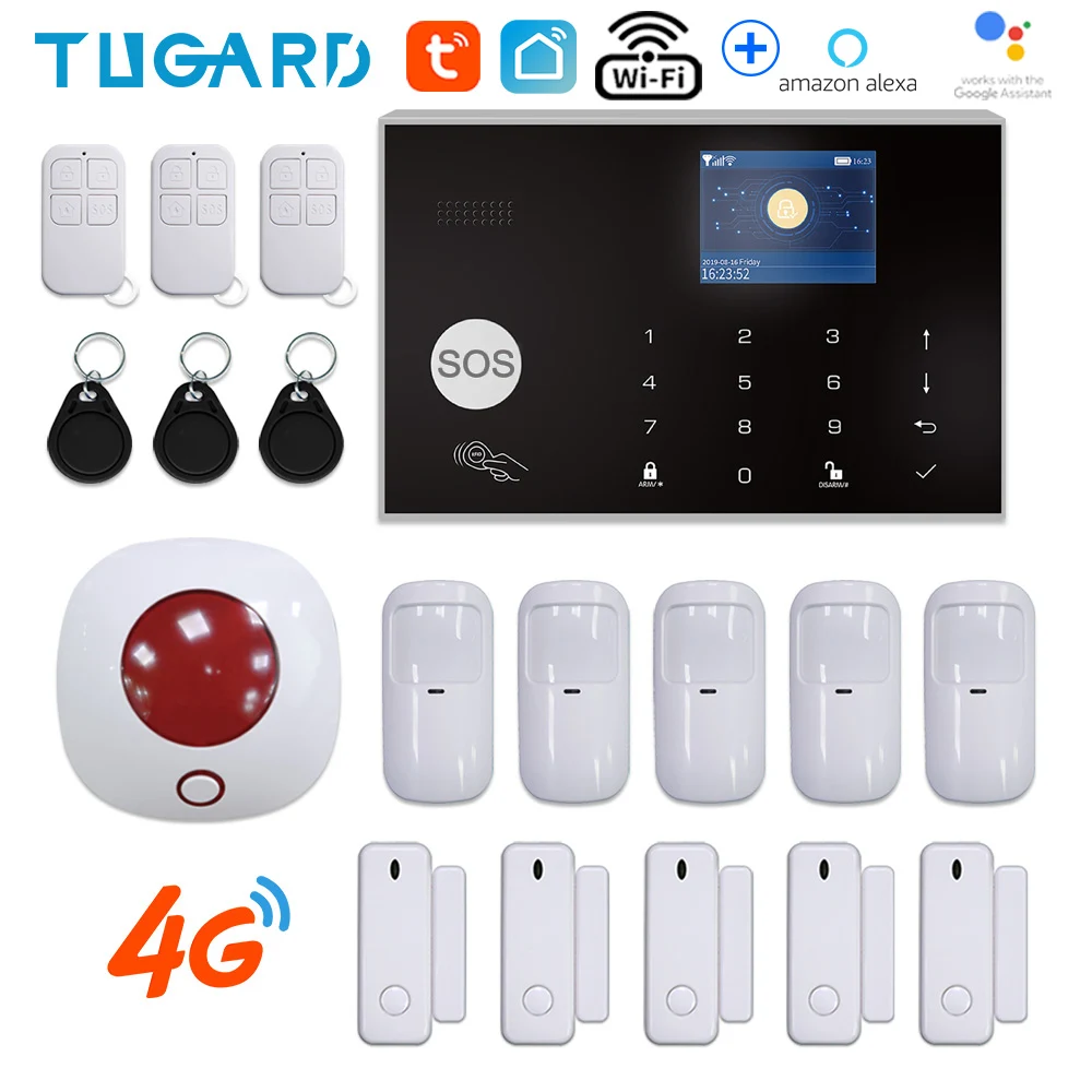 TUGARD G34 Tuya Wifi Wireless Home Security 3G 4G Alarm system With 433MHz Siren Detector Motion Sensor Alexa APP Remote Control