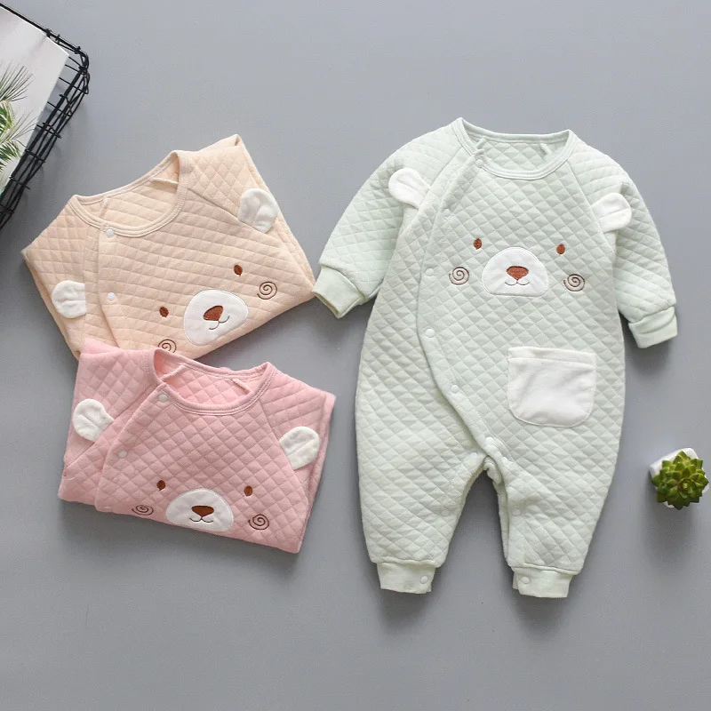 Newborn Baby Autumn Long Sleeved Cotton Rompers New Baby Boys Girls Winter Warm Thicken Jumpsuit Cartoon One Piece Outfits