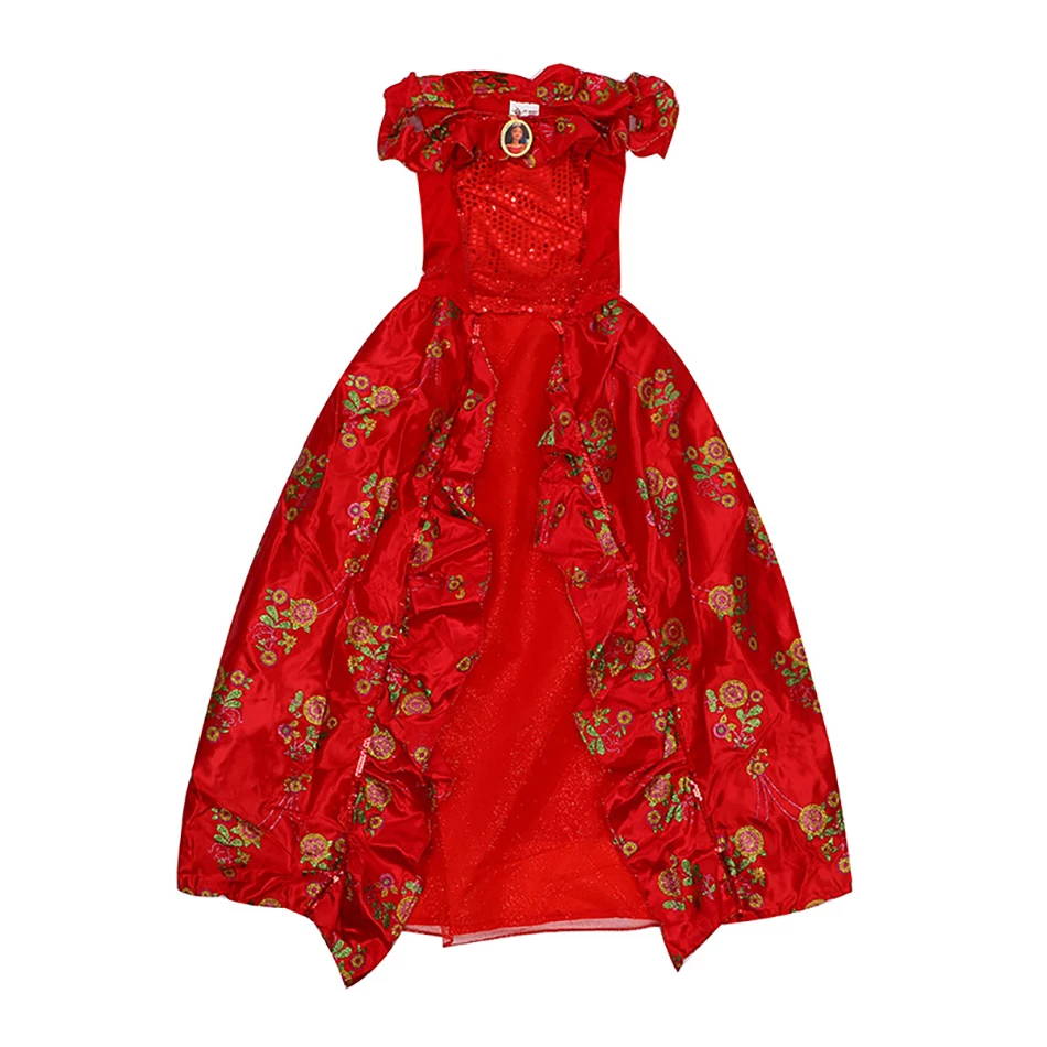 Новинка 2020 красное платье принцессы Роскошные платья с принтом для девочек